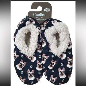Dog Print Slippers - Navy and White